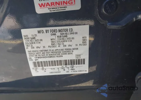 2021 Ford Explorer Xlt z USA, uszkodzony, nr VIN 1FMSK8DH5MGC16209